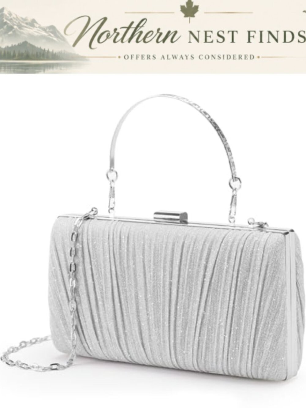 Pleated Evening Clutch with Detachable Chain Strap for Prom Wedding Party